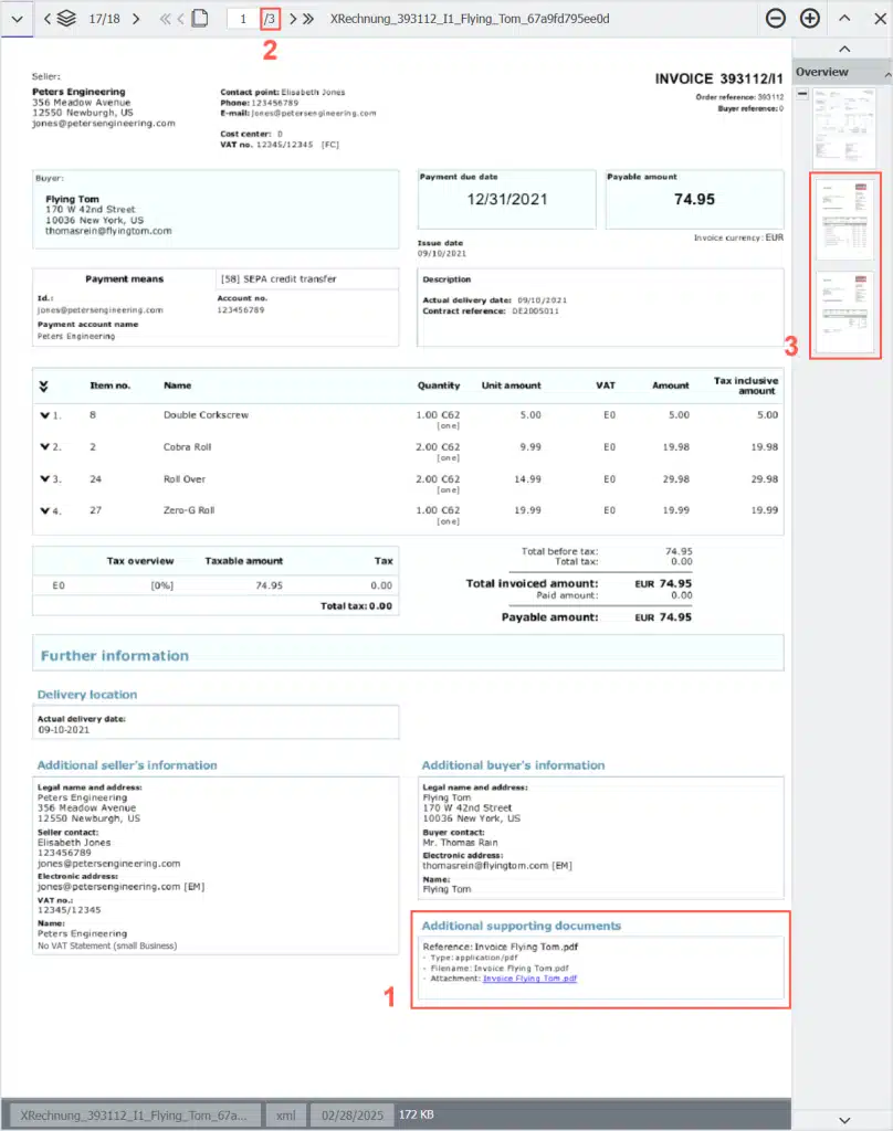 Capture d'écran de la visionneuse DocuWare avec une facture