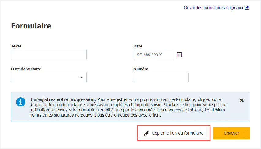 Capture d'écran du formulaire dans DocuWare